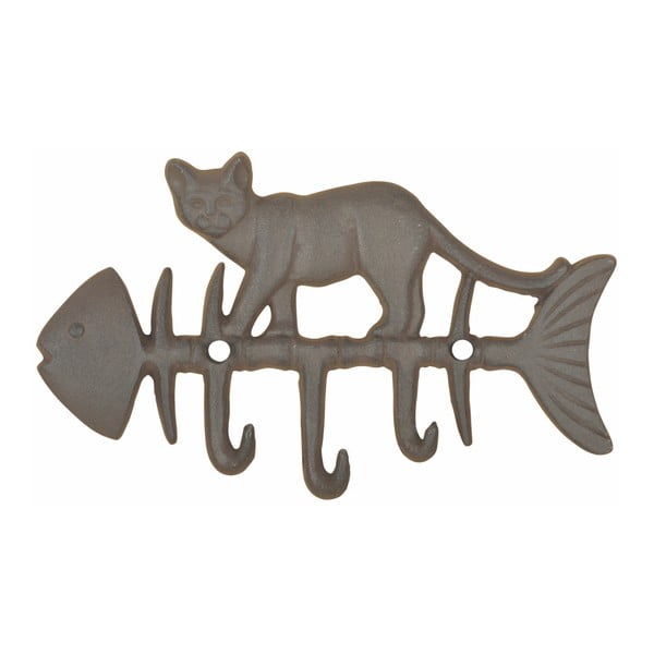 Čuguna sienas āķis ar zivs un kaķa motīvu Esschert Design