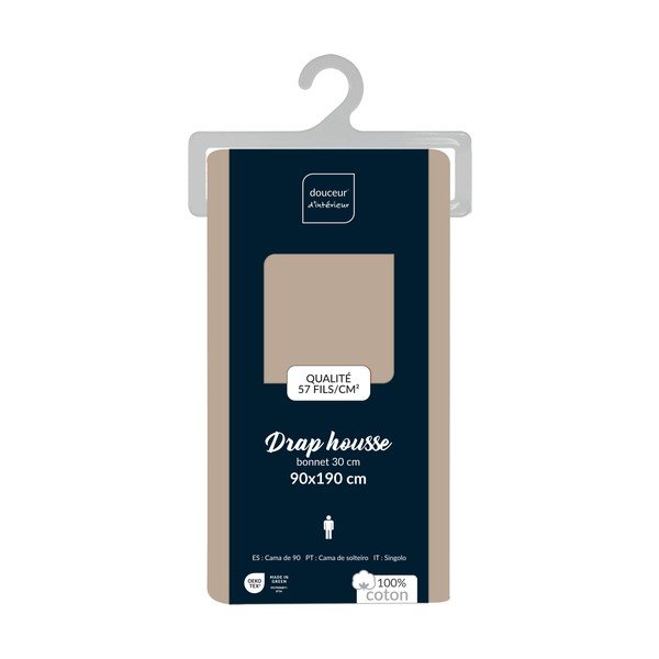 Bēšs kokvilnas palags ar gumiju 90x190 cm Lina – douceur d'intérieur-image-2