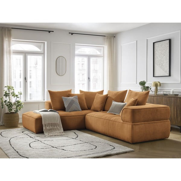 Sinepju dzeltens stūra dīvāns no šenila auduma (ar kreiso stūri/L veida) Whesley – Bobochic Paris-image-4