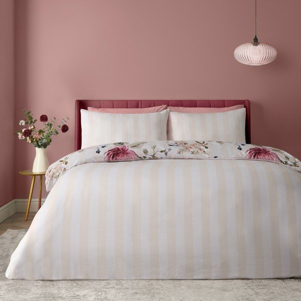 Krēmkrāsas vienguļamā gultas veļa 135x200 cm Floral Stripe – Catherine Lansfield-image-2