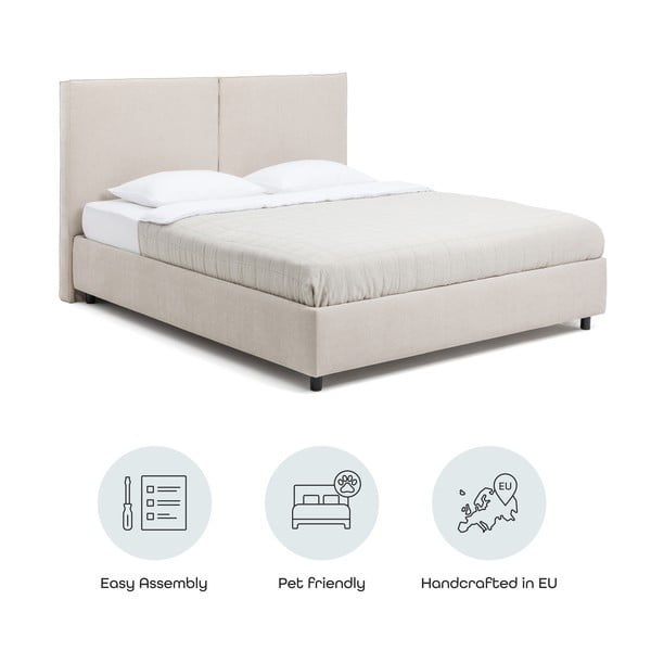 Bēša polsterēta divvietīga gulta ar veļas kasti un redelēm 180x200 cm Myra Bold – Bonami Selection-image-4