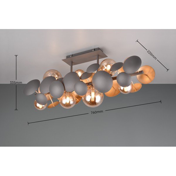 Pelēka/zelta krāsas griestu lampa ar stikla abažūru 76x22 cm Bubble – Trio Select-image-4