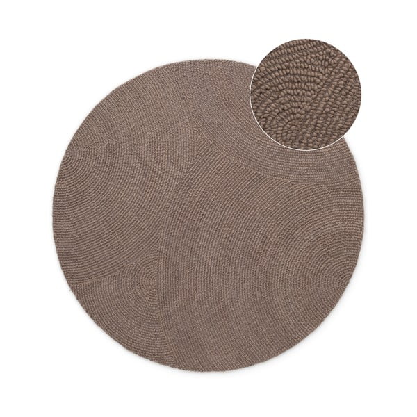 Pelēkbrūns ar rokām darināts vilnas apaļš paklājs ø 120 cm Eleni Taupe – Hanse Home
