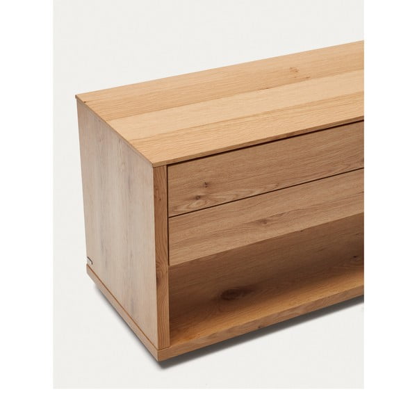 Dabīga toņa TV galdiņš ar ozolkoka imitāciju 200x51 cm Alguema – Kave Home-image-4