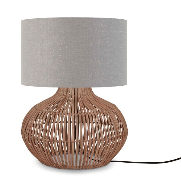 Gaiši pelēka/dabīga toņa galda lampa ar auduma abažūru (augstums 48 cm) Kalahari – Good&Mojo