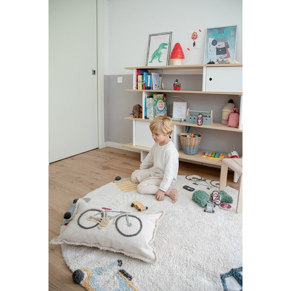 Krēmkrāsas mazgājams/ar rokām darināts kokvilnas bērnu paklājs ø140 cm Wheels – Lorena Canals-image-3