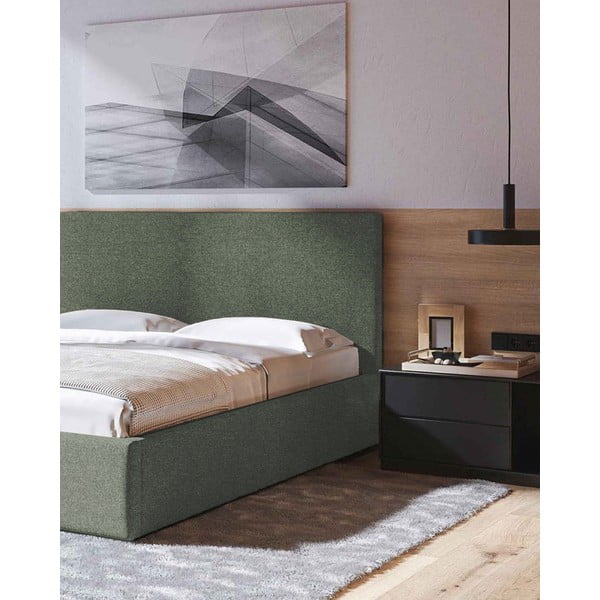 Zaļa polsterēta divvietīga gulta ar veļas kasti un redelēm 180x200 cm Bufo – MESONICA-image-4