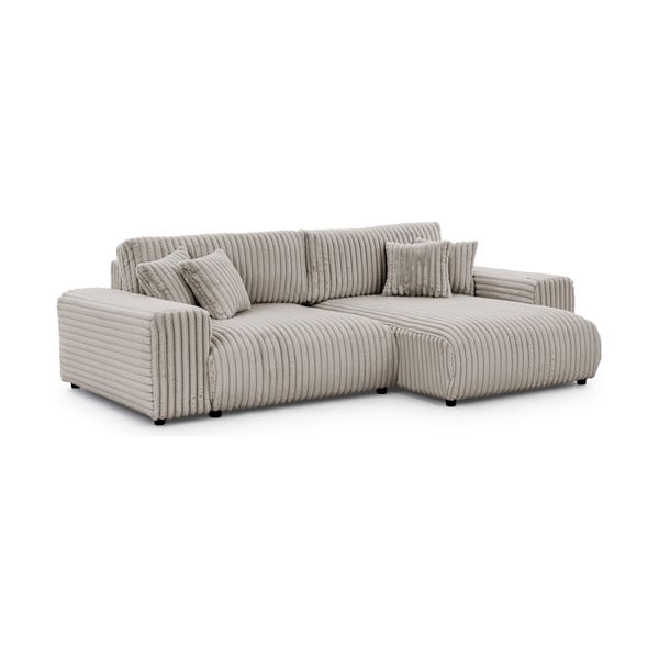 Gaiši pelēks izvelkams velveta stūra dīvāns ar uzglabāšanas vietu (ar labo stūri) Sarina – Ropez