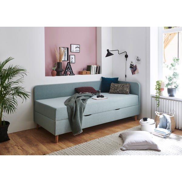 Gaiši zila polsterēta vienvietīga gulta ar veļas kasti 120x200 cm Cabana – Meise Möbel-image-1