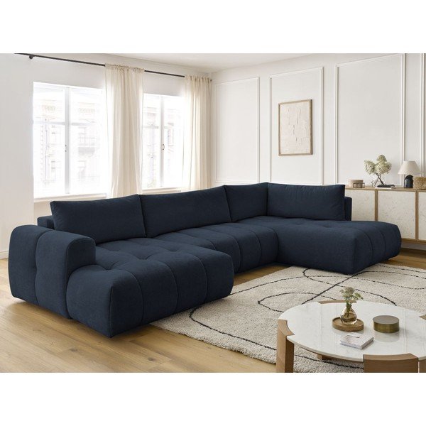 Tumši zils salokāms/ar uzglabāšanas vietu stūra dīvāns (ar labo stūri/U veida) Fuji – Bobochic Paris-image-1