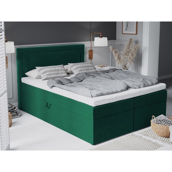 Zaļa samta divguļamā gulta Mazzini Beds Yucca, 200 x 200 cm-image-1