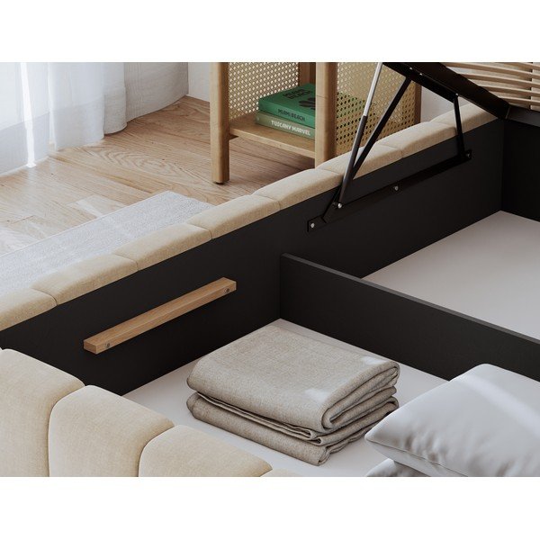 Bēša polsterēta divvietīga gulta ar veļas kasti un ar redelēm 180x200 cm Lamica – ELTAP-image-3