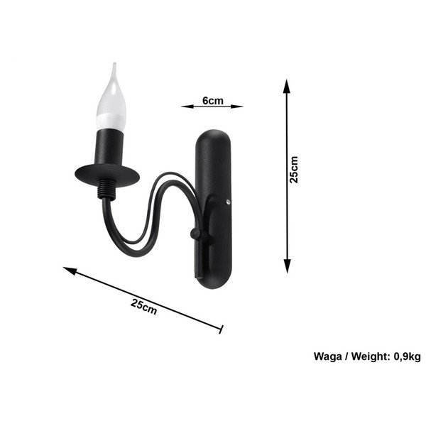 Melna metāla sienas lampa Fiorano – Sollux-image-3