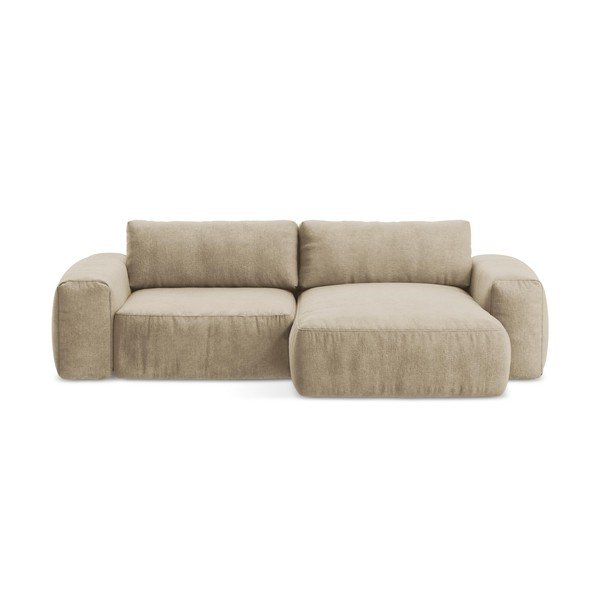 Gaiši brūns salokāms stūra dīvāns no šenila auduma (ar labo stūri/ar zvilni) Kuki – Makamii