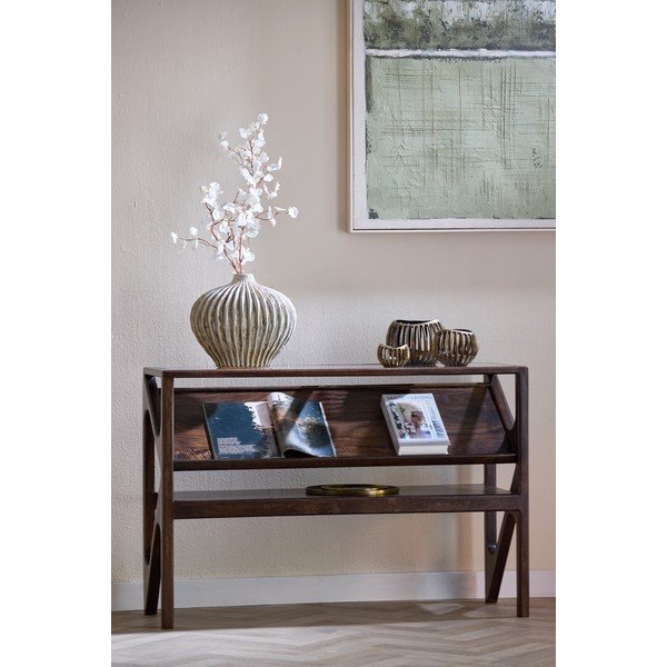 Tumša dabīga toņa konsoles galds ar stikla galda virsmu 41x119 cm Yuki – Light & Living-image-1