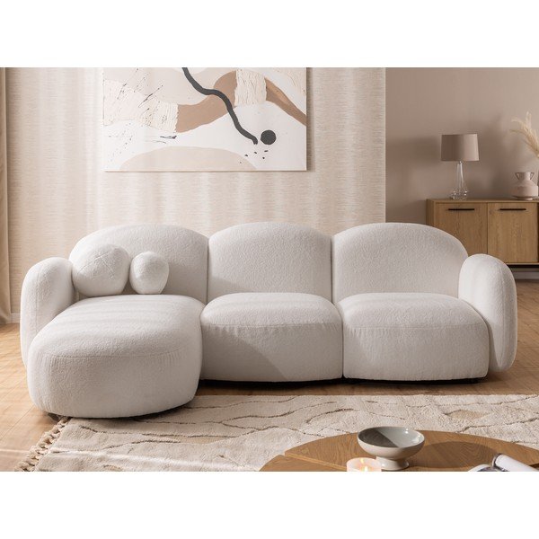 Krēmkrāsas stūra dīvāns no buklē auduma (ar kreiso stūri/ar zvilni) Orbit – Ropez-image-1