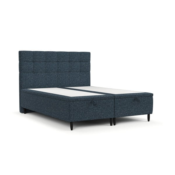 Tumši zila polsterēta divvietīga gulta ar veļas kasti 180x200 cm Senses – Maison de Rêve
