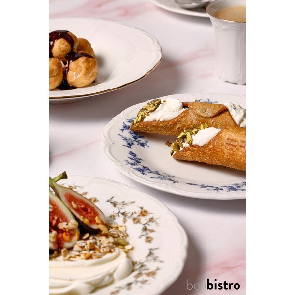 Balts/zils deserta porcelāna šķīvis ø 16 cm Retro – BonBistro-image-3
