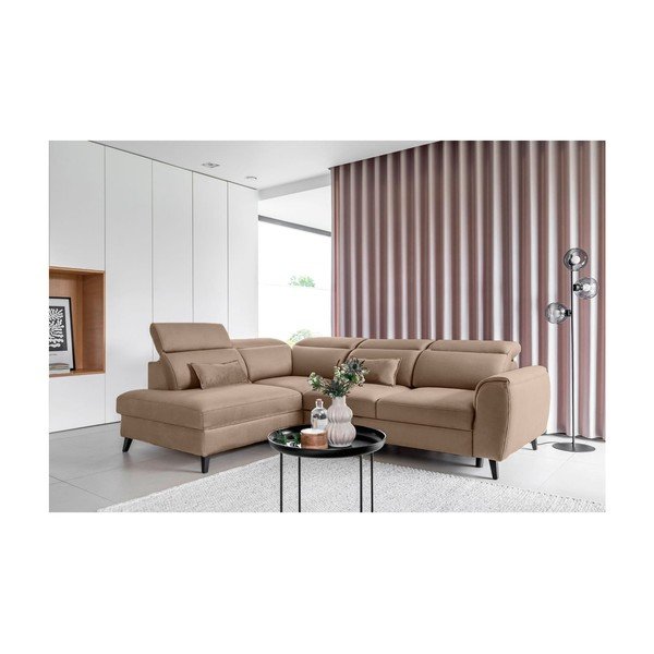 Gaiši brūns samta salokāms/ar uzglabāšanas vietu stūra dīvāns (ar labo stūri/L veida) Noble – ELTAP-image-1