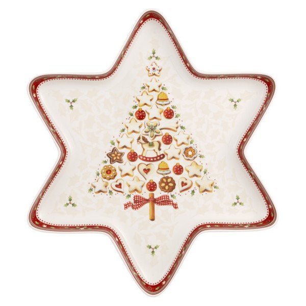 Sarkanbalts porcelāna servīzes trauks zvaigznes formā Villeroy & Boch Gingerbread Village, 37,2 x 32,5 cm-image-1