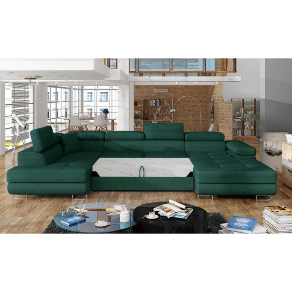 Zaļš samta salokāms/ar uzglabāšanas vietu stūra dīvāns (ar kreiso stūri/U veida) Rodrigo – ELTAP-image-2