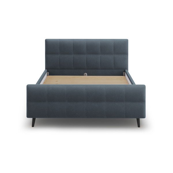 Zili pelēka mīksta divguļamā gulta ar režģi 160x200 cm Gigi – Micadoni Home-image-1