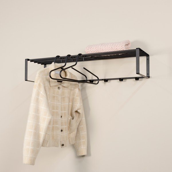 Melns metāla sienas pakaramais ar plauktu 100 cm Rex – Spinder Design-image-1