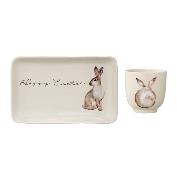 Bloomingville Bunny keramikas krūzes un apakštasītes komplekts