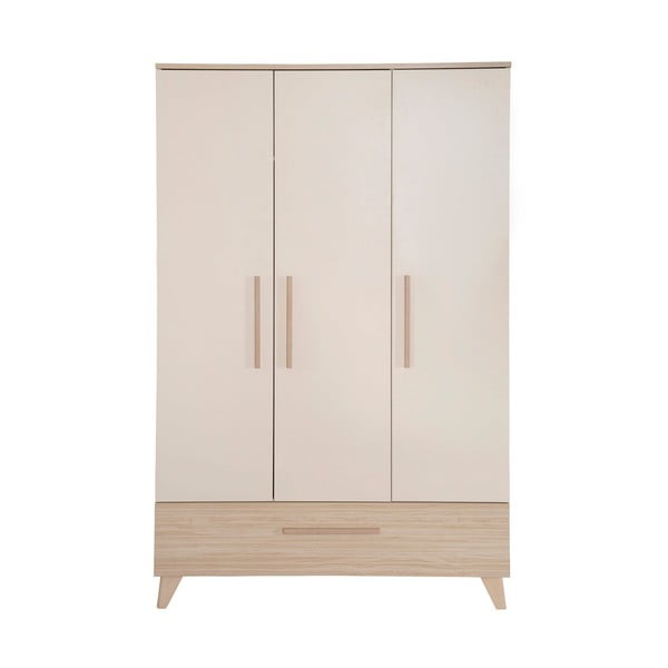 Krēmkrāsas/dabīga toņa bērnu drēbju skapis ar ozolkoka imitāciju 118x190x52 cm Sidney – Roba