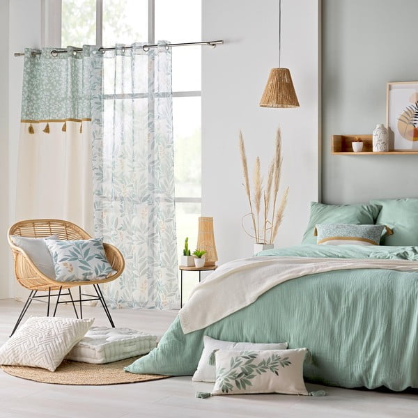 Gaiši zaļa divguļamā muslīna gultas veļa 240x220 cm Angelia – douceur d'intérieur-image-2