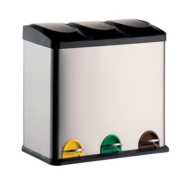 Matētas sudraba krāsas atkritumu šķirošanas tērauda atkritumu tvertne ar pedāli 3x20 l   Tri Selectif – MSV