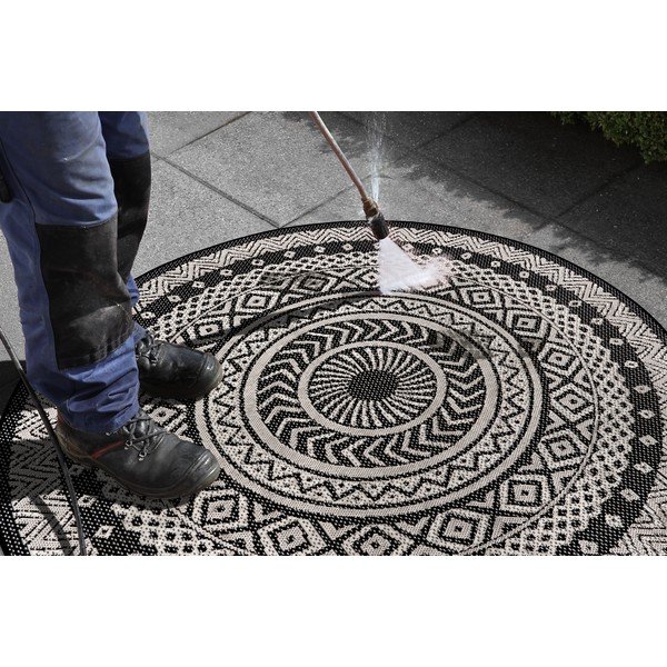 Melni pelēks āra paklājs Ragami Round, ø 120 cm-image-4