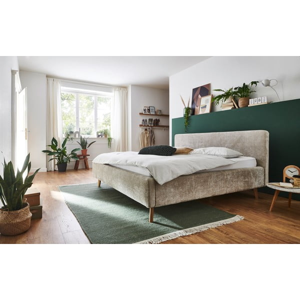 Bēša polsterēta divvietīga gulta bez režģa 160x200 cm Mattis – Meise Möbel-image-1