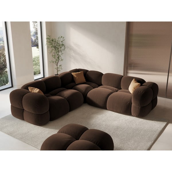 Tumši brūns samta stūra dīvāns Loretto – Cosmopolitan Design-image-1