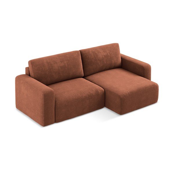 Terakotas oranžs salokāms stūra dīvāns no šenila auduma ar uzglabāšanas vietu (ar labo stūri/ar zvilni) Kona – Makamii-image-2