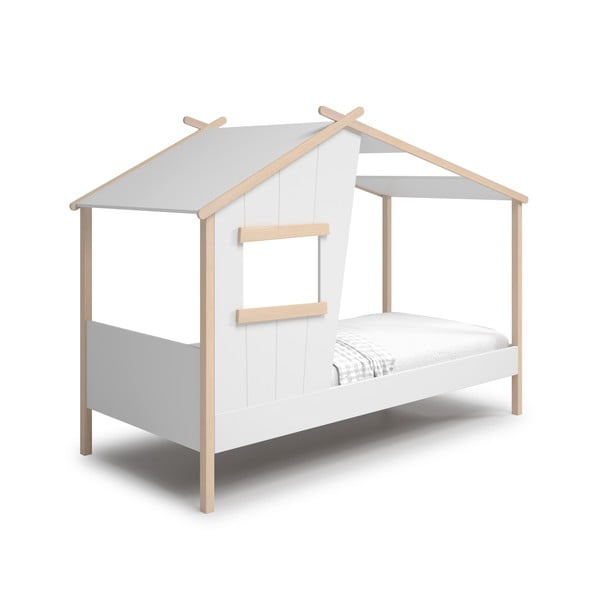 Balta priedes masīvkoka bērnu gulta mājas formā 90x190 cm Luba – Marckeric-image-2