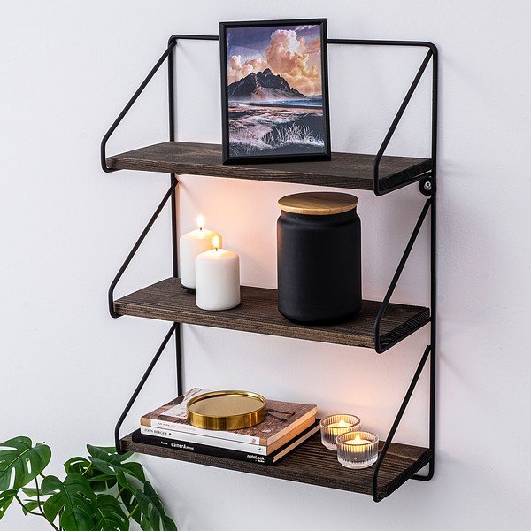 Dabīga toņa daudzlīmeņu egles masīvkoka sienas plaukts 40 cm Violaceae – Kalune Design-image-1