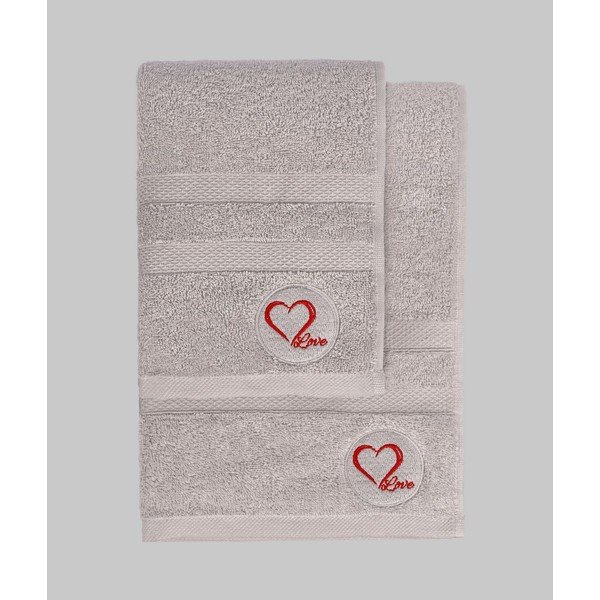 Pelēki frotē kokvilnas dvieļu komplekts (2 gab.) Love – Foutastic-image-3