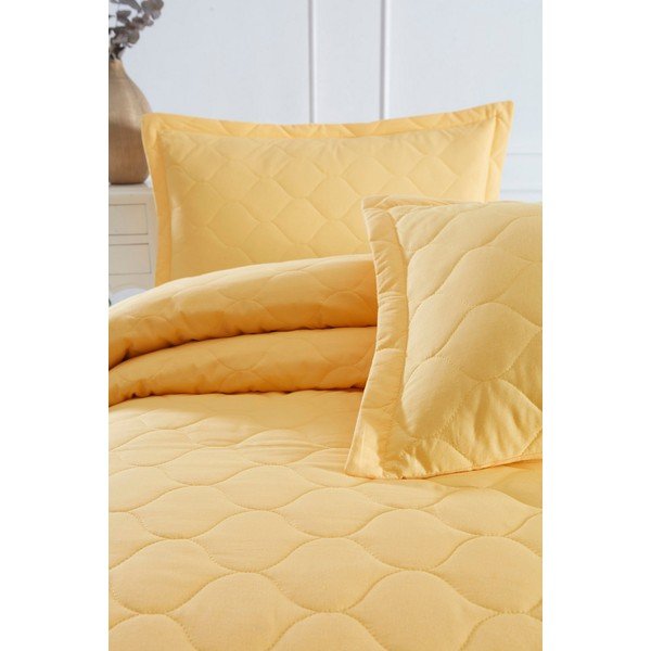 Dzeltens kokvilnas gultas pārklājs ar 2 spilvendrānām EnLora Home Fresh, 225 x 240 cm-image-1