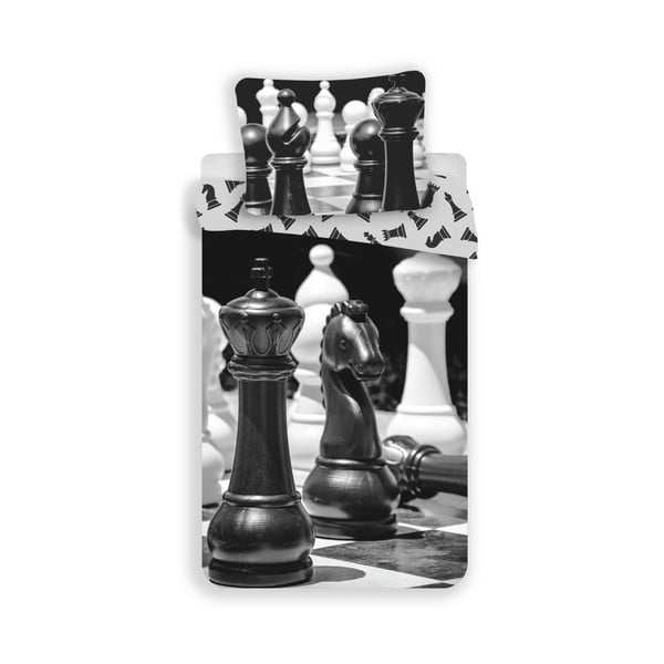 Melnbalta vienguļamā kokvilnas bērnu gultas veļa 140x200 cm Chess – Jerry Fabrics
