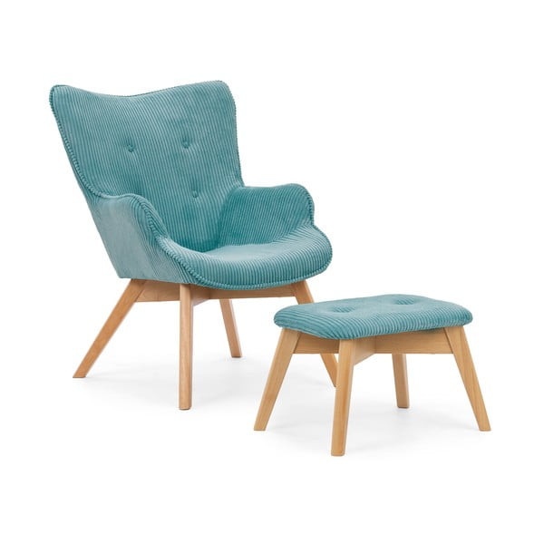 Tirkīzzils velveta atpūtas krēsls ar kāju balstu Niko – Ropez
