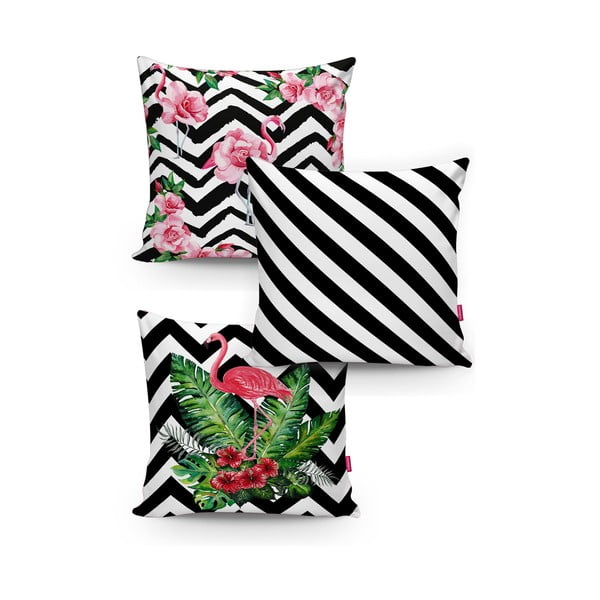 3 spilvendrānu kompekts Minimalist Cushion Covers BW Stripes Jungle, 45 x 45 cm