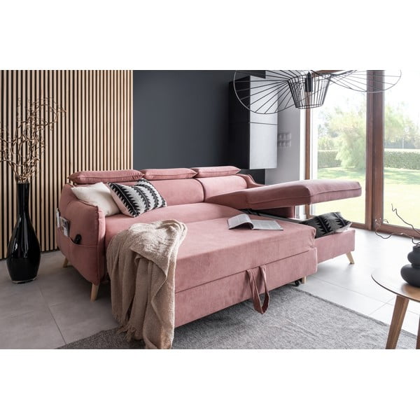 Gaiši rozā samta salokāms stūra dīvāns (ar labo stūri) Sweet Harmony – Miuform-image-4