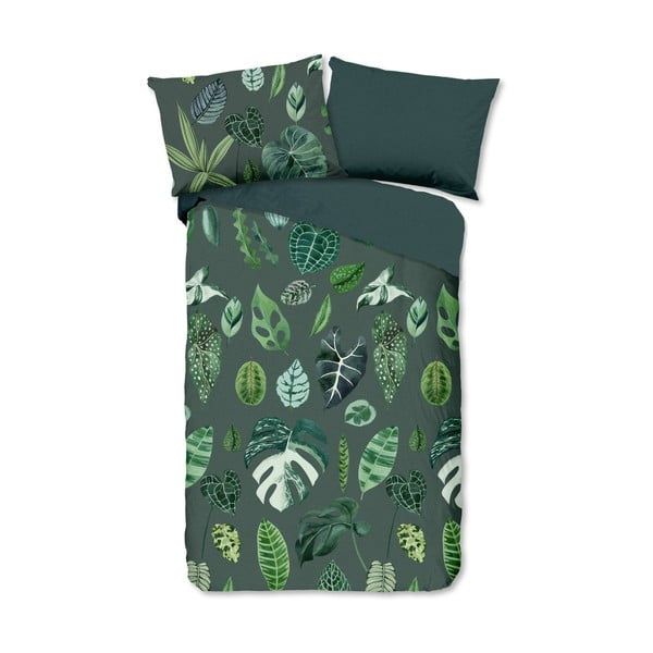 Tumši zaļa kokvilnas gultas veļa vienvietīgai gultai 140x200 cm – Good Morning
