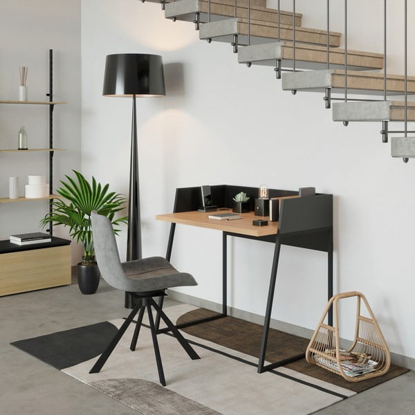 Melns darba galds ar ozolkoka detaļām TemaHome Volga-image-1