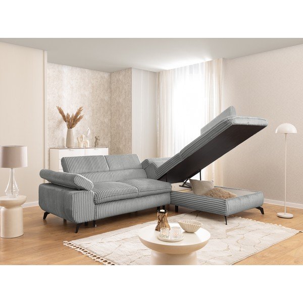 Gaiši pelēks velveta stūra dīvāns (ar labo stūri/L veida) Marbeya  – Ropez-image-4