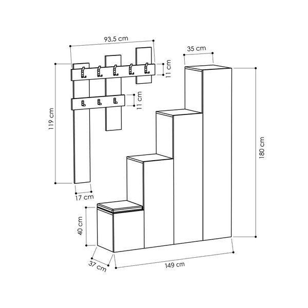 Homitis Up Sonomo skapīša un sienas pakaramo komplektu komplekts-image-2