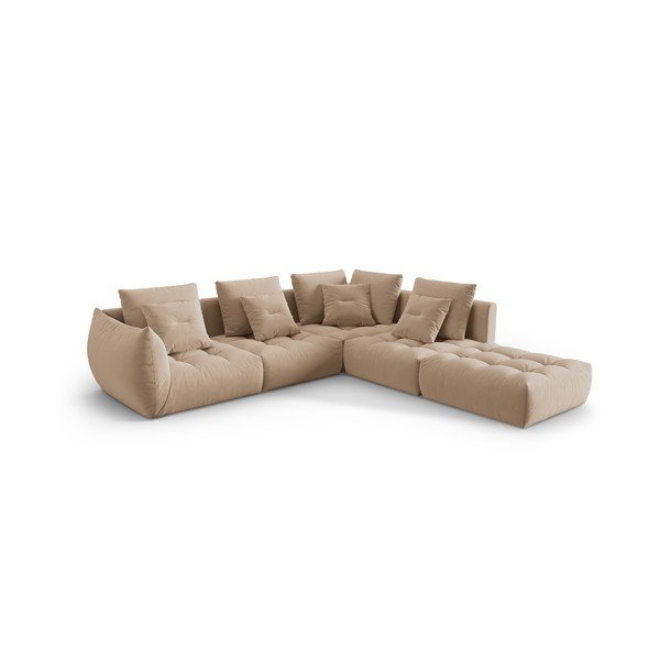 Bēšs samta stūra dīvāns (ar labo stūri/L veida) Bloom – Micadoni -image-2