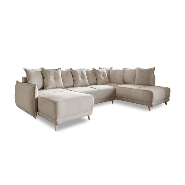 Bēšs velveta salokāms stūra dīvāns (ar labo stūri/U veida) Lazy Lukka – Miuform
