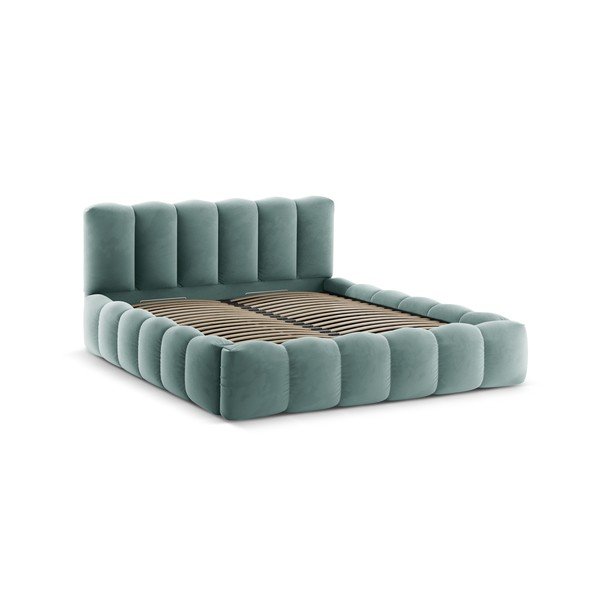 Piparmētru zaļa polsterēta divvietīga gulta ar veļas kasti ar redelēm 140x200 cm Lupine – Micadoni -image-3